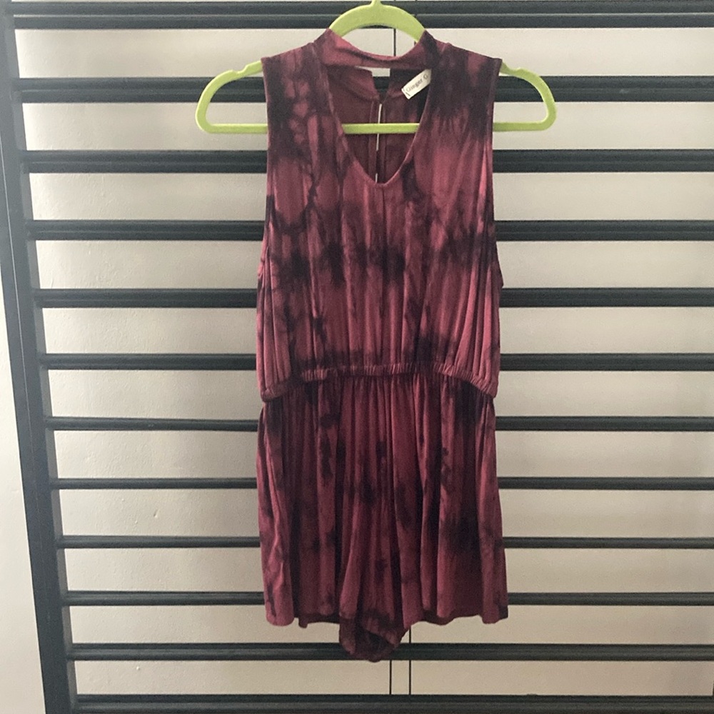 Ginger G. Tie-Dye Sleeveless Romper - Burgundy and Black